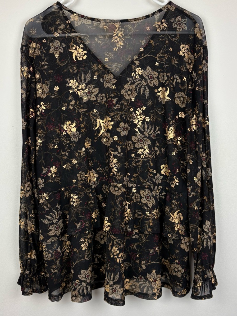 Style & Co. Fairycore Black Floral Blouse Gold Accents XL 90s Whimsy - Picture 5 of 10
